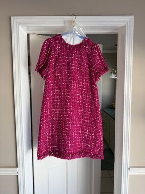 kate spade Hot Pink Tweed Shift Dress with Fringe Accents